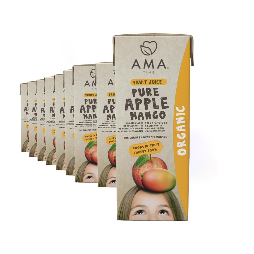 AMA TIME Organic Apple & Mango Juice Boxes for Kids, 24 Pack | 6.76 fl oz Each | USDA Organic Juice with Vitamins A & C | No Added Sugar, Gluten-Free, Lunchbox & Snack Box Drinks