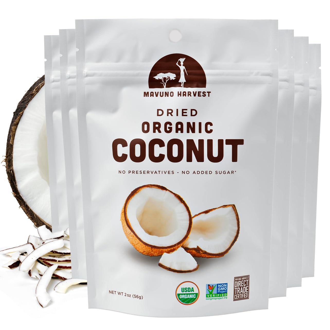 Mavuno Harvest Unsweetened Organic Coconut Chips 2oz 6-Pack