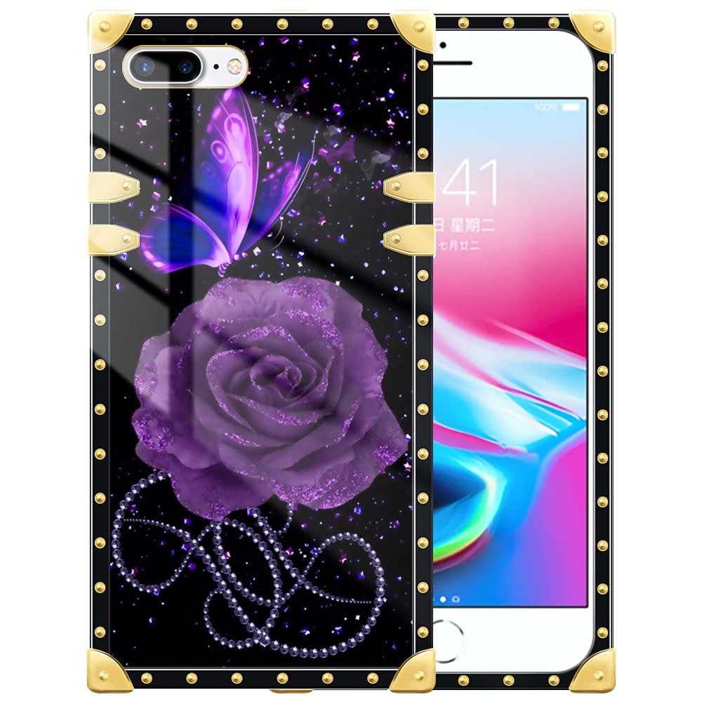 DAIZAG iPhone 7/8 Plus Case Purple Butterfly Rose