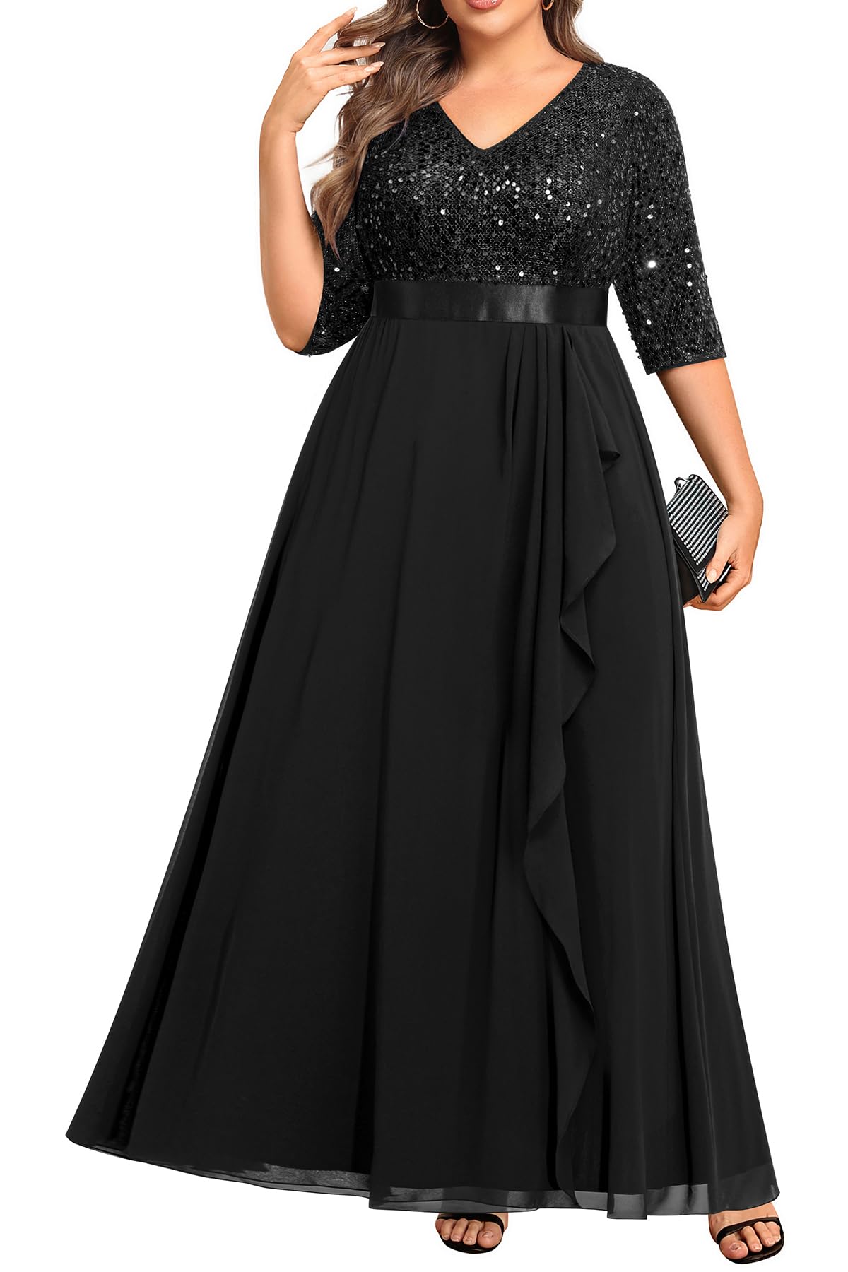 Talisea Women’s Plus Size Sequin Chiffon Gown Black