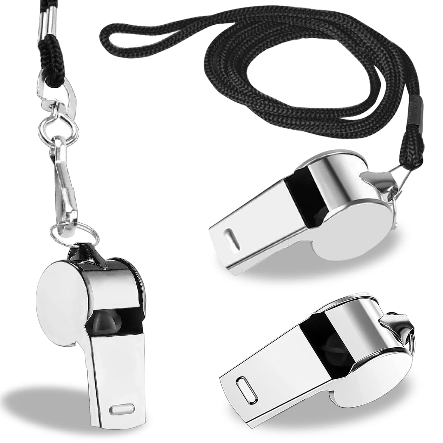 Tiankohelan Stainless Steel Whistles with Lanyard 3-Pack