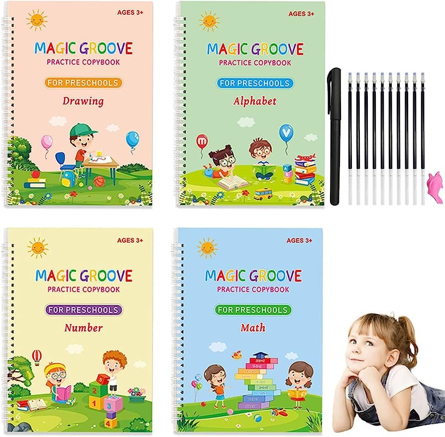 Children Magic Ink Practice Copybook 4-Pack Reusable