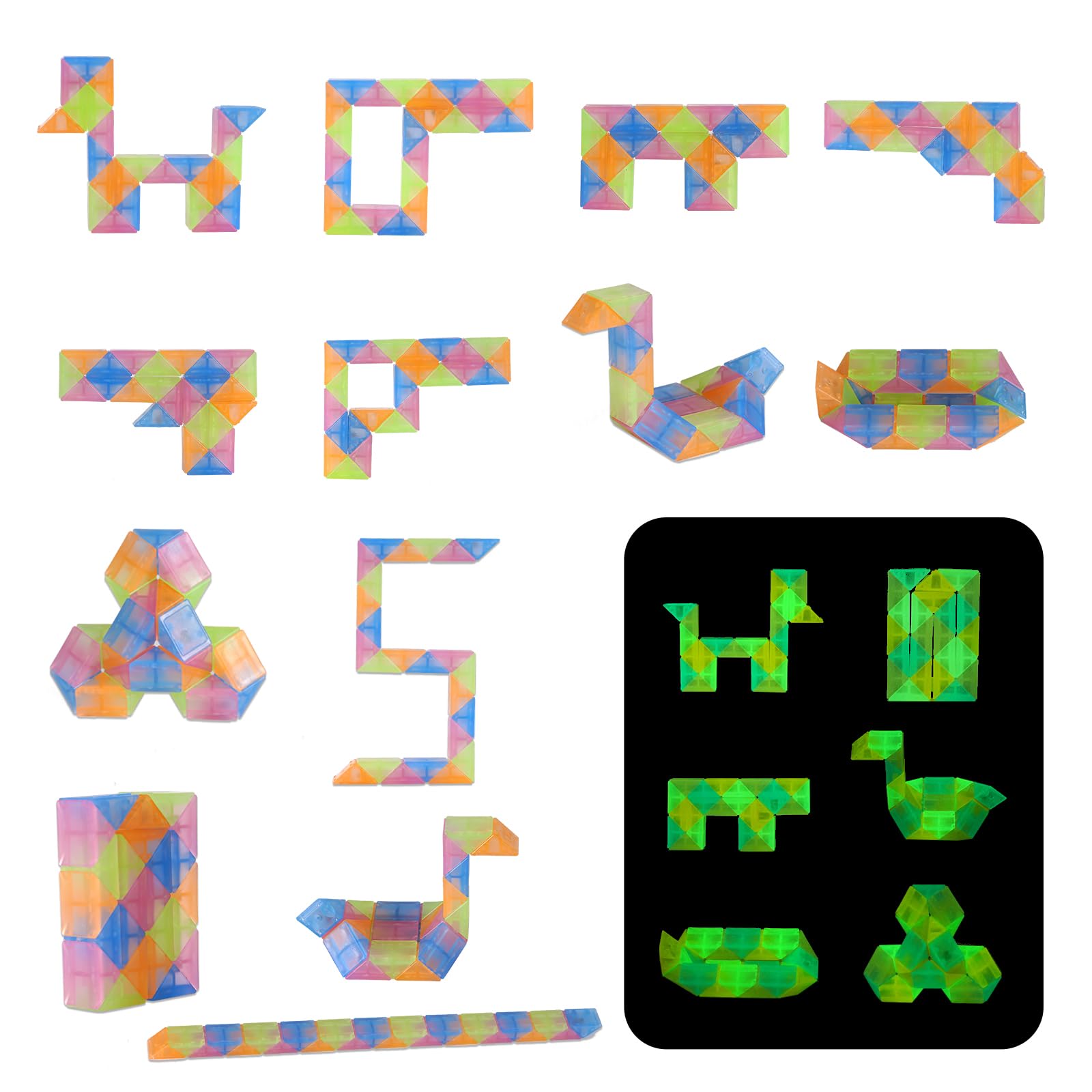 Aubrogo Glow in Dark Snake Cube Fidget Bulk 30-Pack