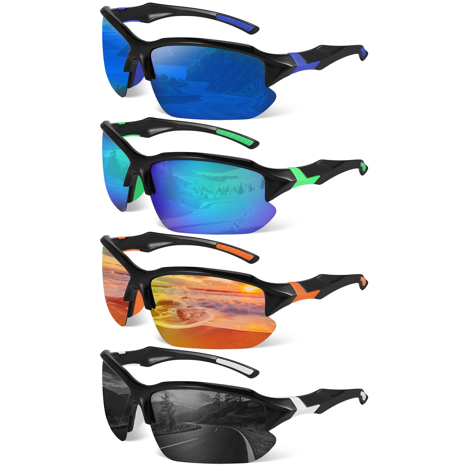 GGSTDDUP Polarized Sports Sunglasses Half Frame 4-Pack