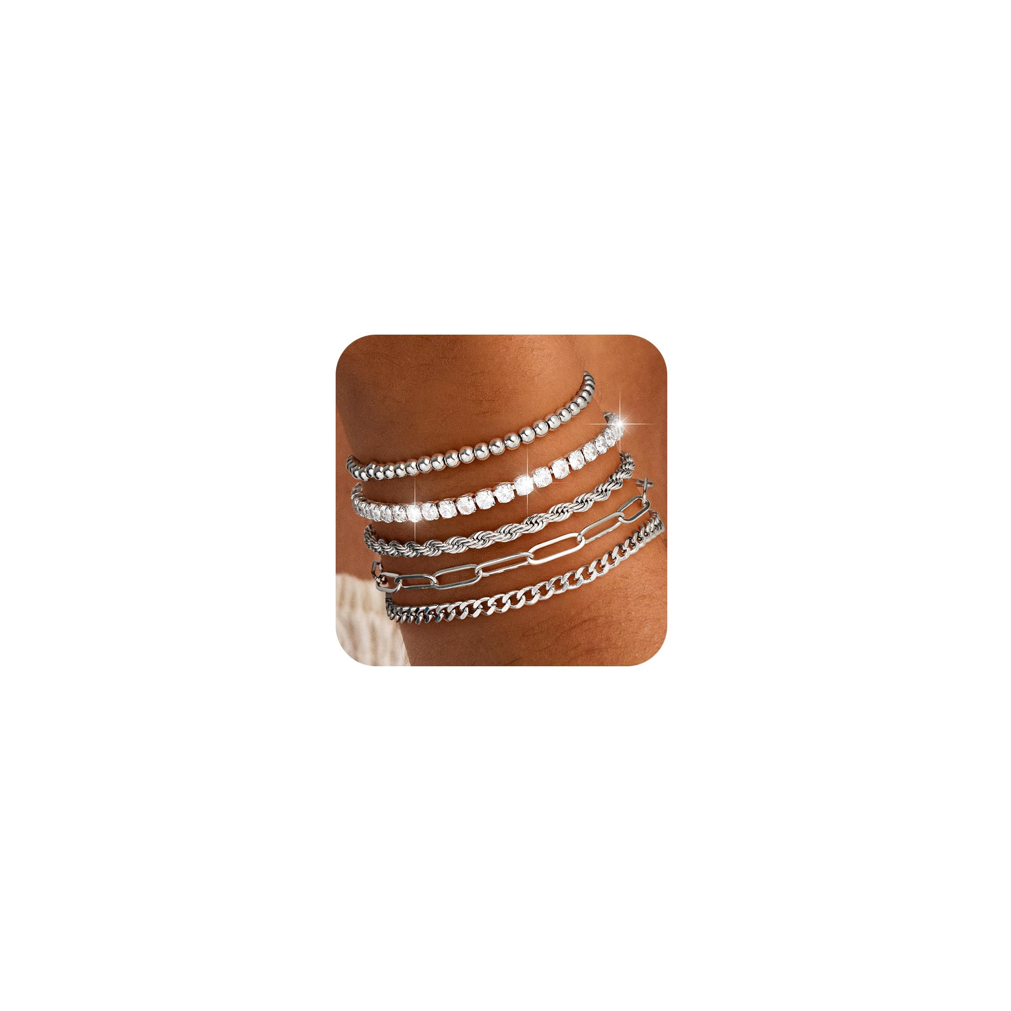 Maxcate Silver Chain Bracelet Stack Set