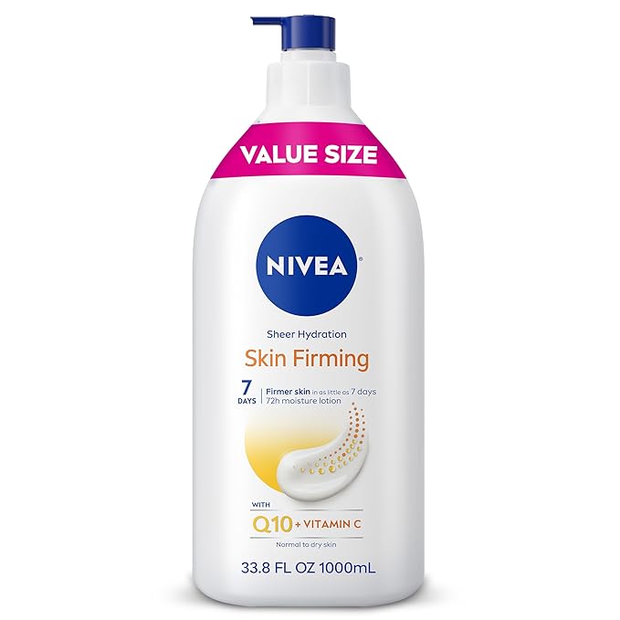 NIVEA Sheer Hydration Skin Firming Body Lotion with Q10 and Vitamin C, 72-Hour Body Moisturizer for Normal to Dry Skin, 33.8 Fl Oz