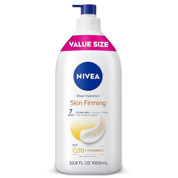NIVEA Sheer Hydration Skin Firming Body Lotion with Q10 and Vitamin C, 72-Hour Body Moisturizer for Normal to Dry Skin, 33.8 Fl Oz