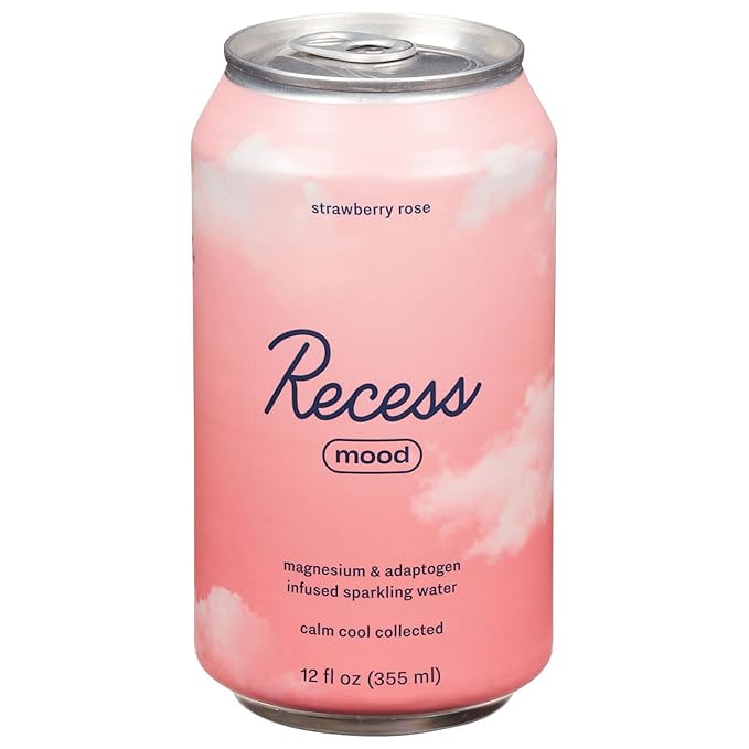 Recess Mood Magnesium Supplement Drink Calming Beverage, Strawberry Rose 12 Ounce