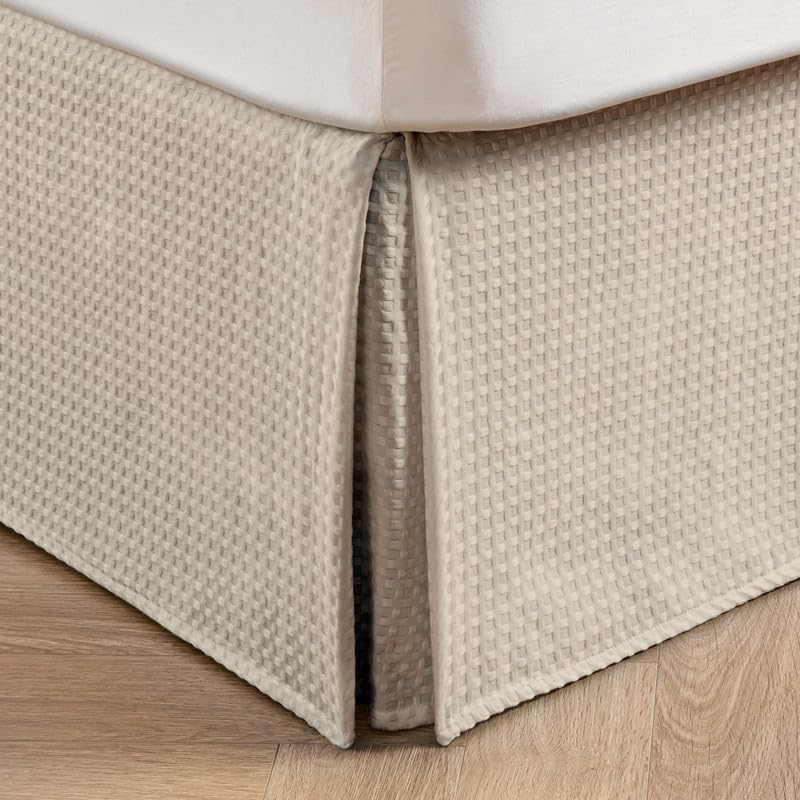 MIYE Pleated Waffle Weave King Bed Skirt Beige