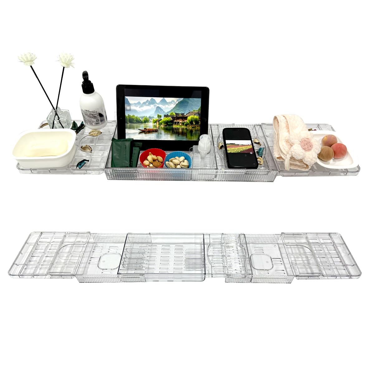 lizeisadi Expandable Transparent Acrylic Bath Tray