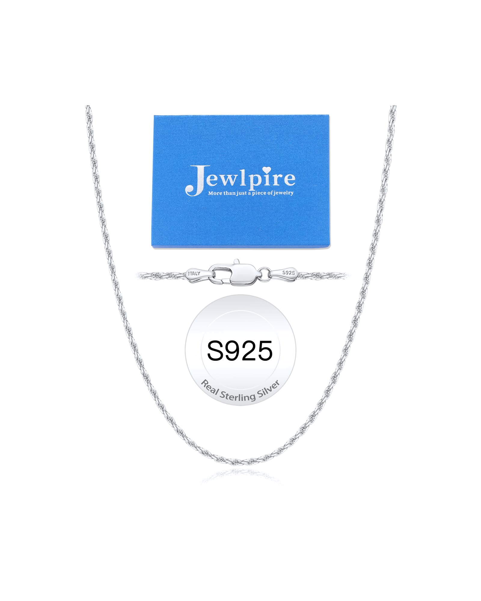 Jewlpire 925 Sterling Silver 2mm Rope Chain Necklace 16-Inch