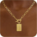 Freekiss 3-Piece Layered Toggle Necklace for Women | Gold/Silver necklace set with herringbone, rope, and paperclip chains plus a toggle clasp for layering, parties, and gifts