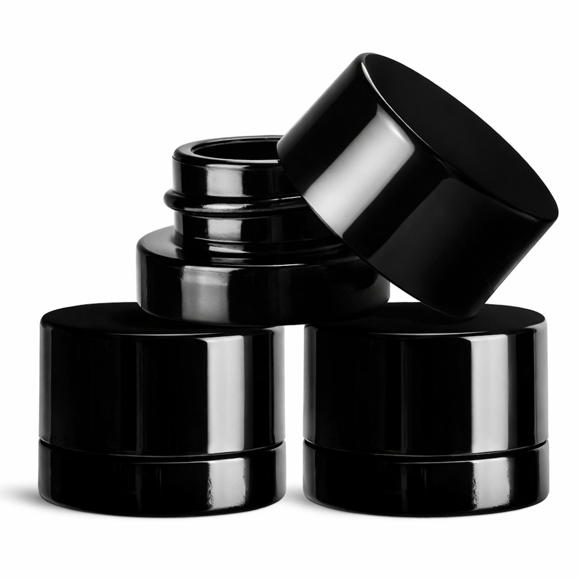 (200 Pack) 5ml Thick Black Glass Jars with Black Child Resistant Lids - UV Resistant - Storage for Oil, Lip Balm, Wax, Cosmetics - Mini Child Proof Container