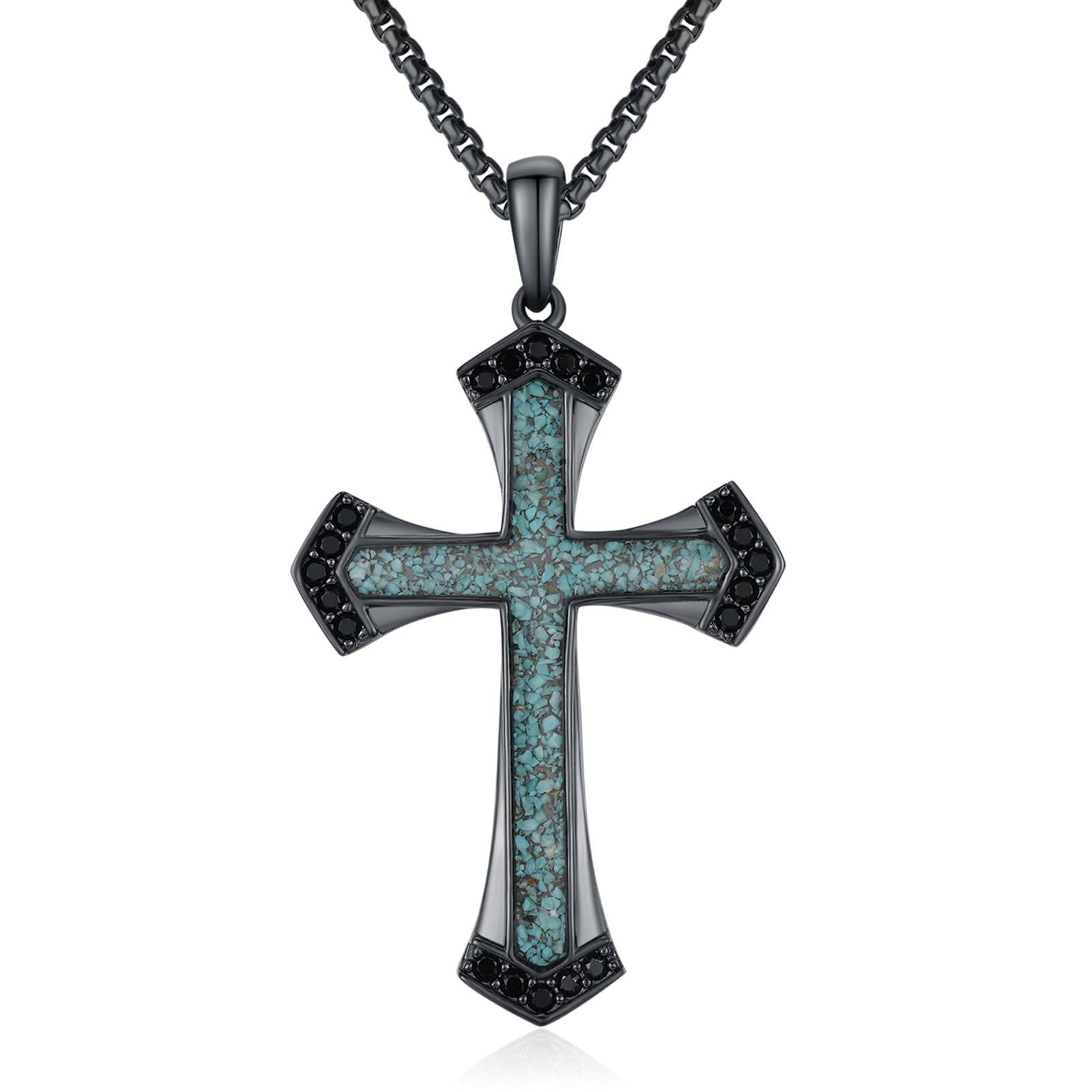 KoyeKei 925 Sterling Silver Turquoise Cross Necklace