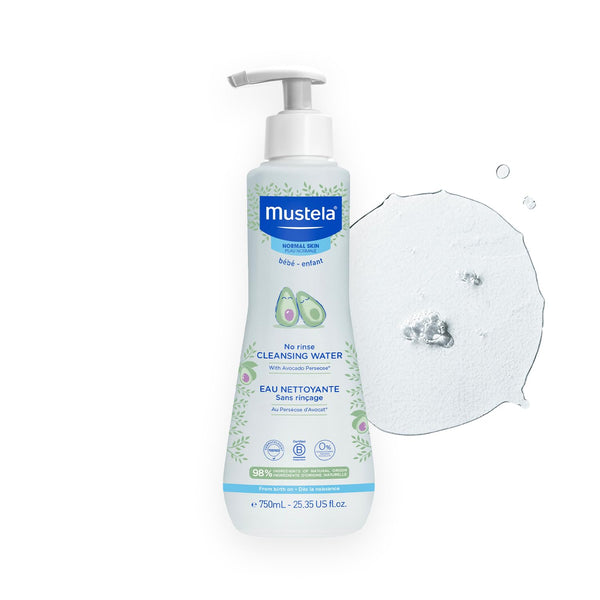 Mustela Baby Cleansing Water - No-Rinse Micellar Water - with Natural Avocado & Aloe Vera - for Baby's Face, Body & Diaper - Various Sizes - 25.35 fl. oz.