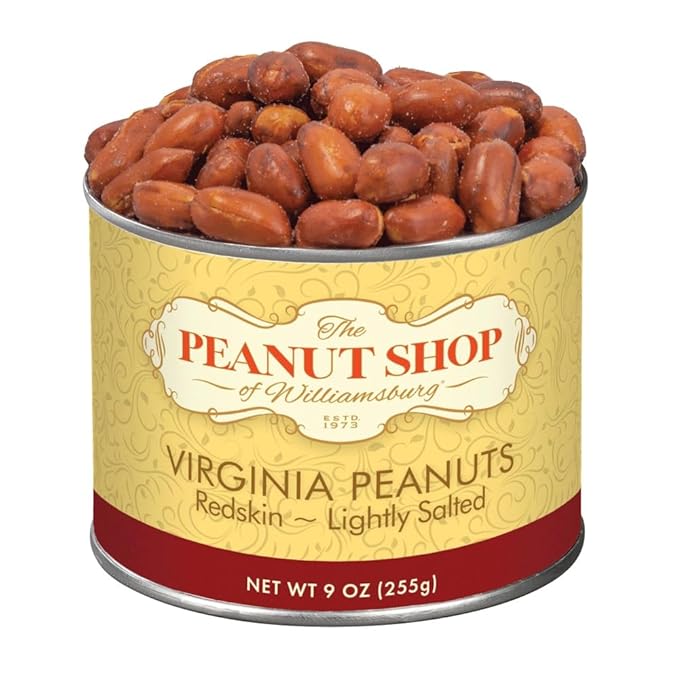 The Peanut Shop of Williamsburg Red Skinned Peanuts, Williamsburg Peanuts Gift Tin, Redskin Gift, Extra-Large Roasted & Salted, Kosher, Gluten-Free, Non-Gmo - 9 Oz Tin