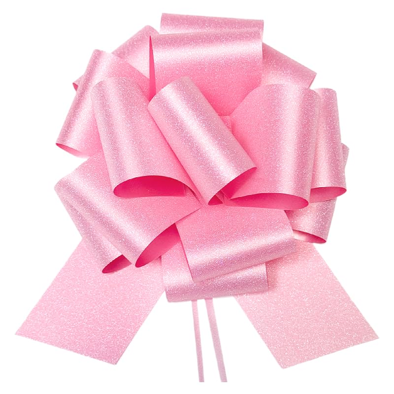 Large Glitter Pink Pull Bows Gift Wrapping 6 Pack