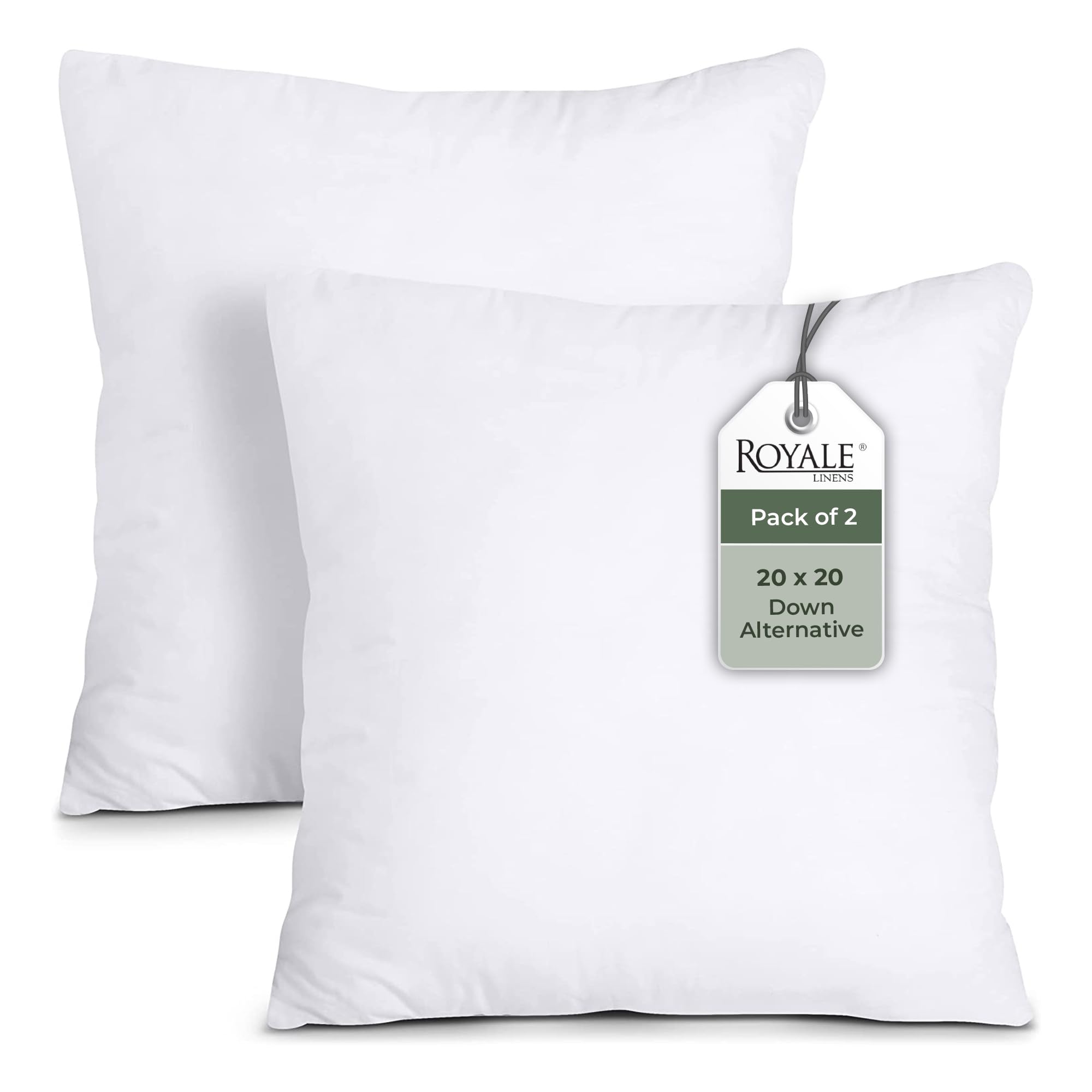ROYALE LINENS Down Alternative Square Pillow Inserts 2 Pack