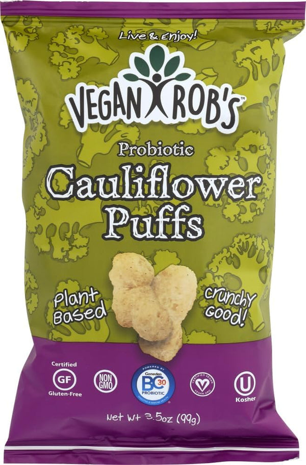 Vegan Rob's Plant Based Probiotic Cauliflower Puffs Certified Gluten Free Kosher(OU) Kosher 3.5 oz, 3.5oz