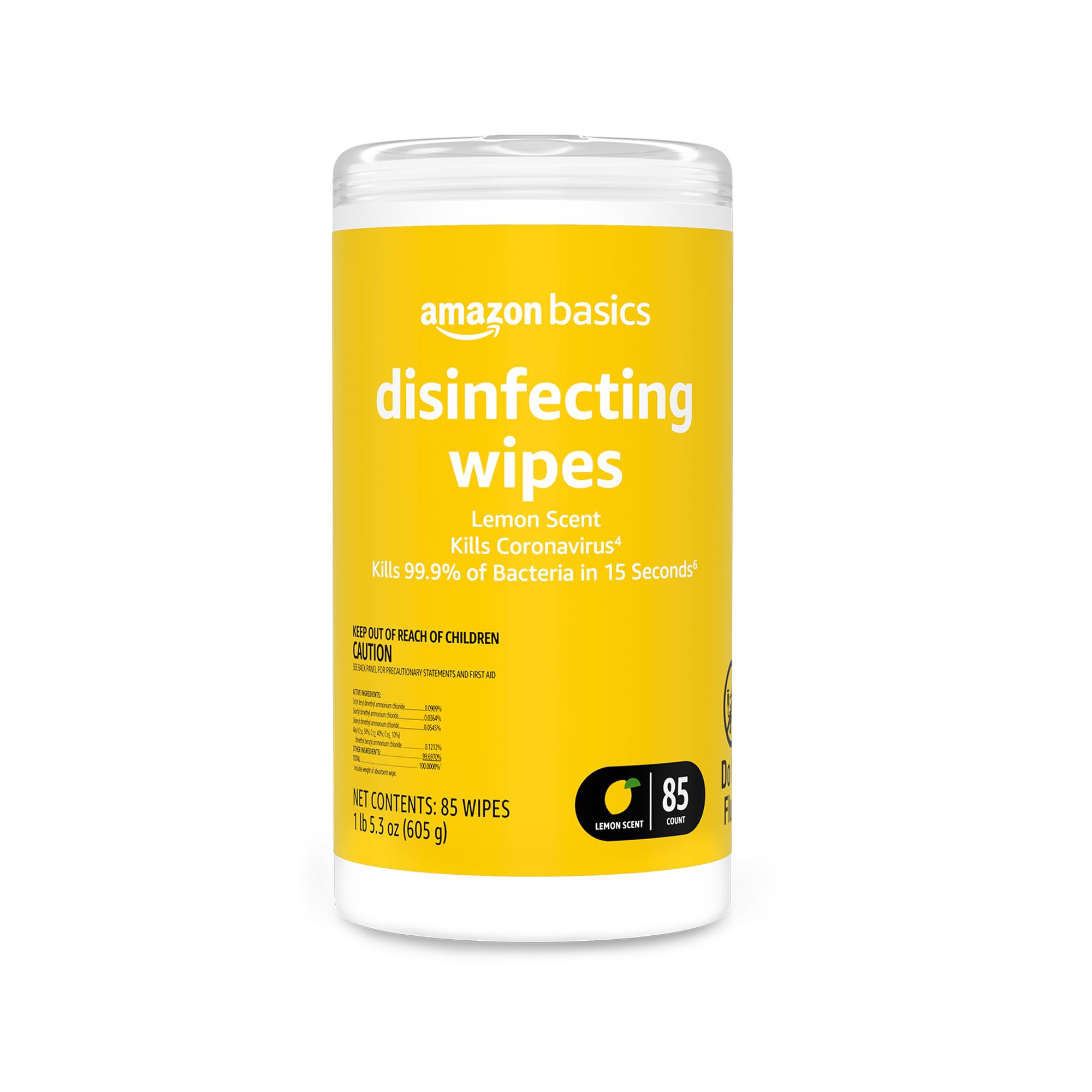 Amazon Basics Disinfecting Wipes, Lemon Scent, Thick All Purpose Cleaning Wipes, Sanitizes/Cleans/Disinfects/Deodorizes, 85 Count