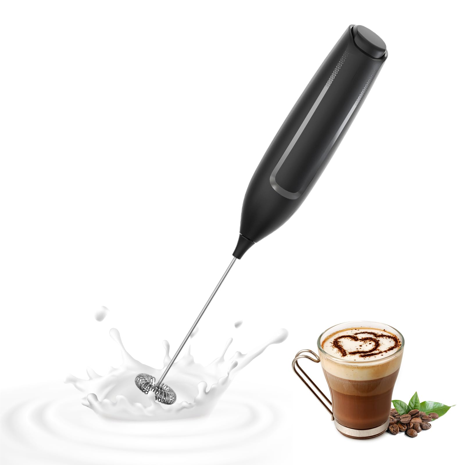 Milk Frother Handheld Battery Stainless Whisk Black