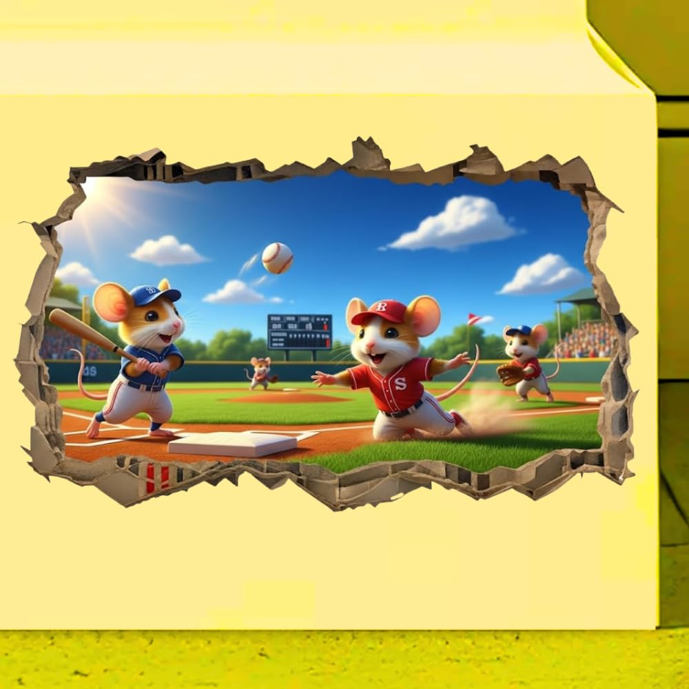 Mouse Baseball 3D Wall Decal Vinyl 5 Inch