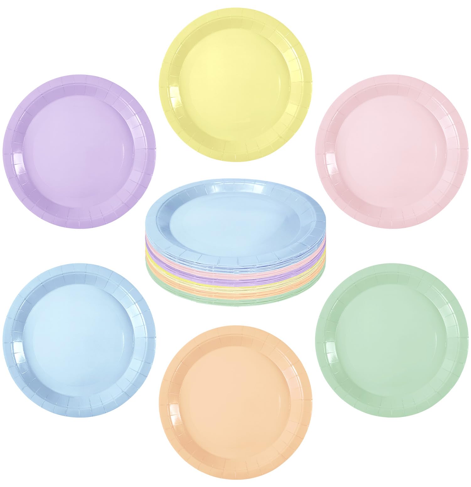 SietDESEO Pastel Rainbow Disposable Paper Plates 7 Inch 60 Pack