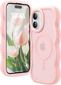 for iPhone 17 Case for Magsafe Wavy Frame Cute, Pink | Aesthetic Translucent Matte Hard Back Silicone Bumper Shockproof Protective Magnetic Chic Girly Phone Case for Women Girls