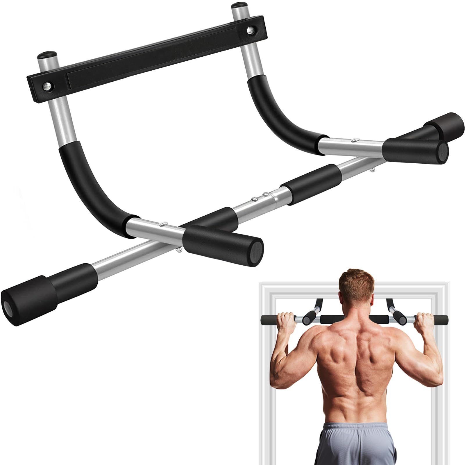 Doorway No-Screw Pull Up Bar Foam Grips 440lb