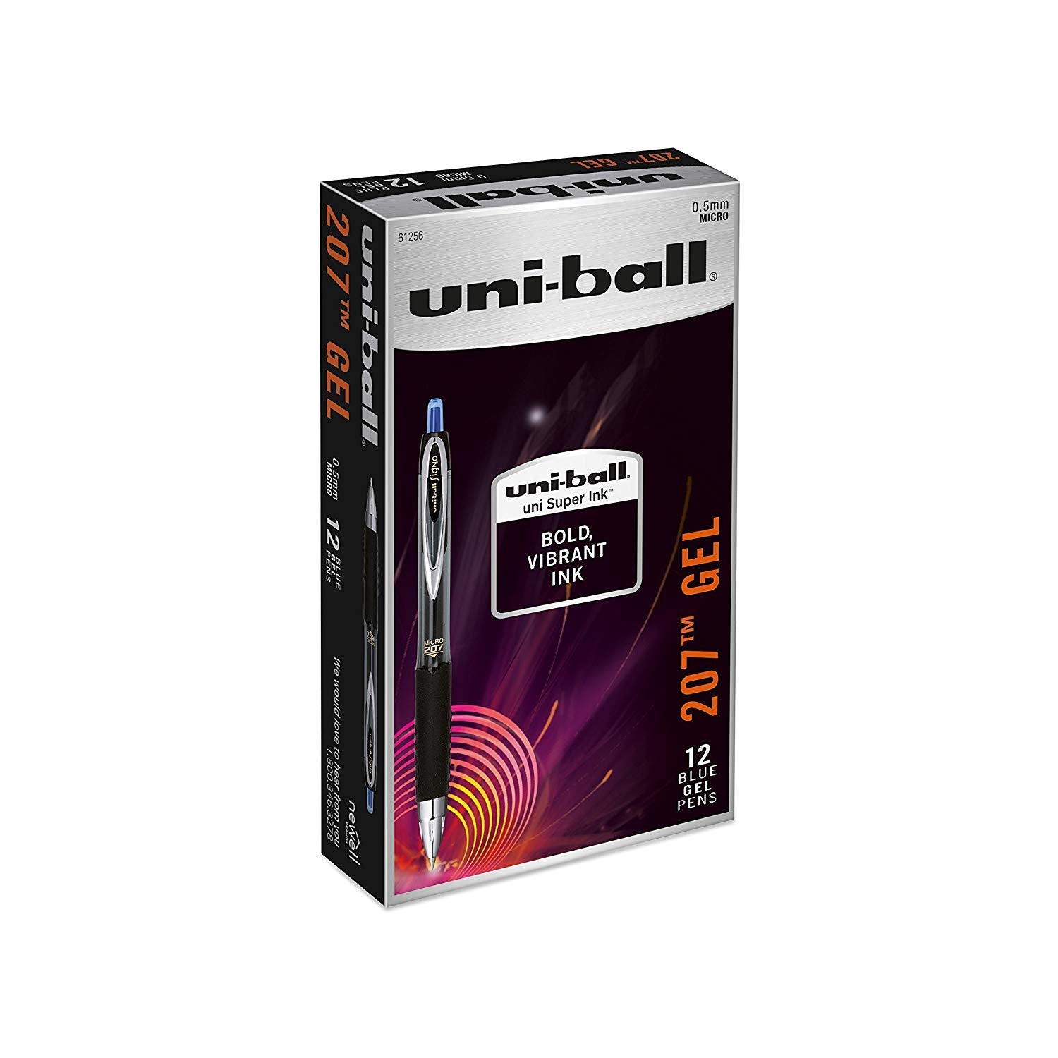 uni-ball 61256 Signo Gel 207 Roller Ball Retractable Gel Pen Blue Ink Micro Fine Dozen