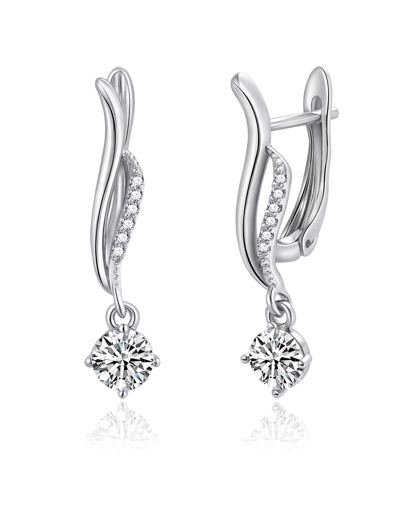 Hypoallergenic Small CZ Dangle Hoop Earrings Silver