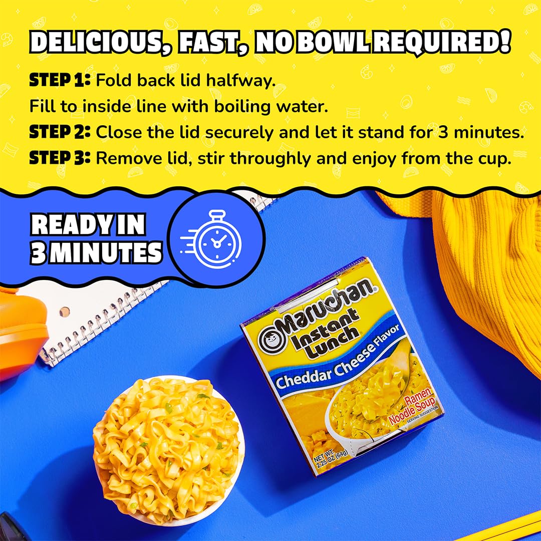 Maruchan Instant Lunch Ramen Noodles, Cheddar Cheese Flavor – Japanese-Style Instant Noodle Soup, Easy Meal Ready in 3 Minutes – 2.25 Oz., 2.25oz