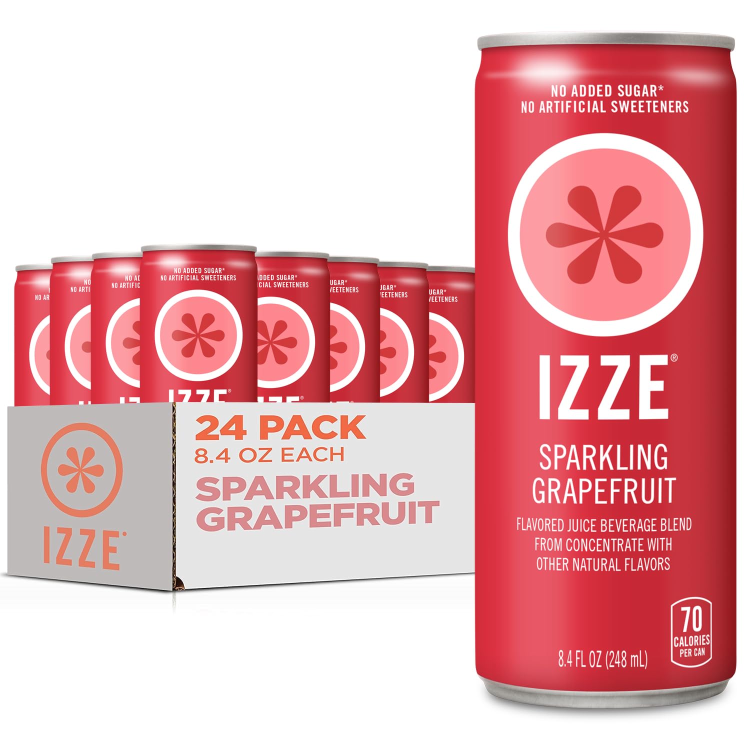 IZZE Sparkling Water Juice Beverage Blend, Grapefruit, No Sugar Added, 8.4 FL OZ, 24 Cans