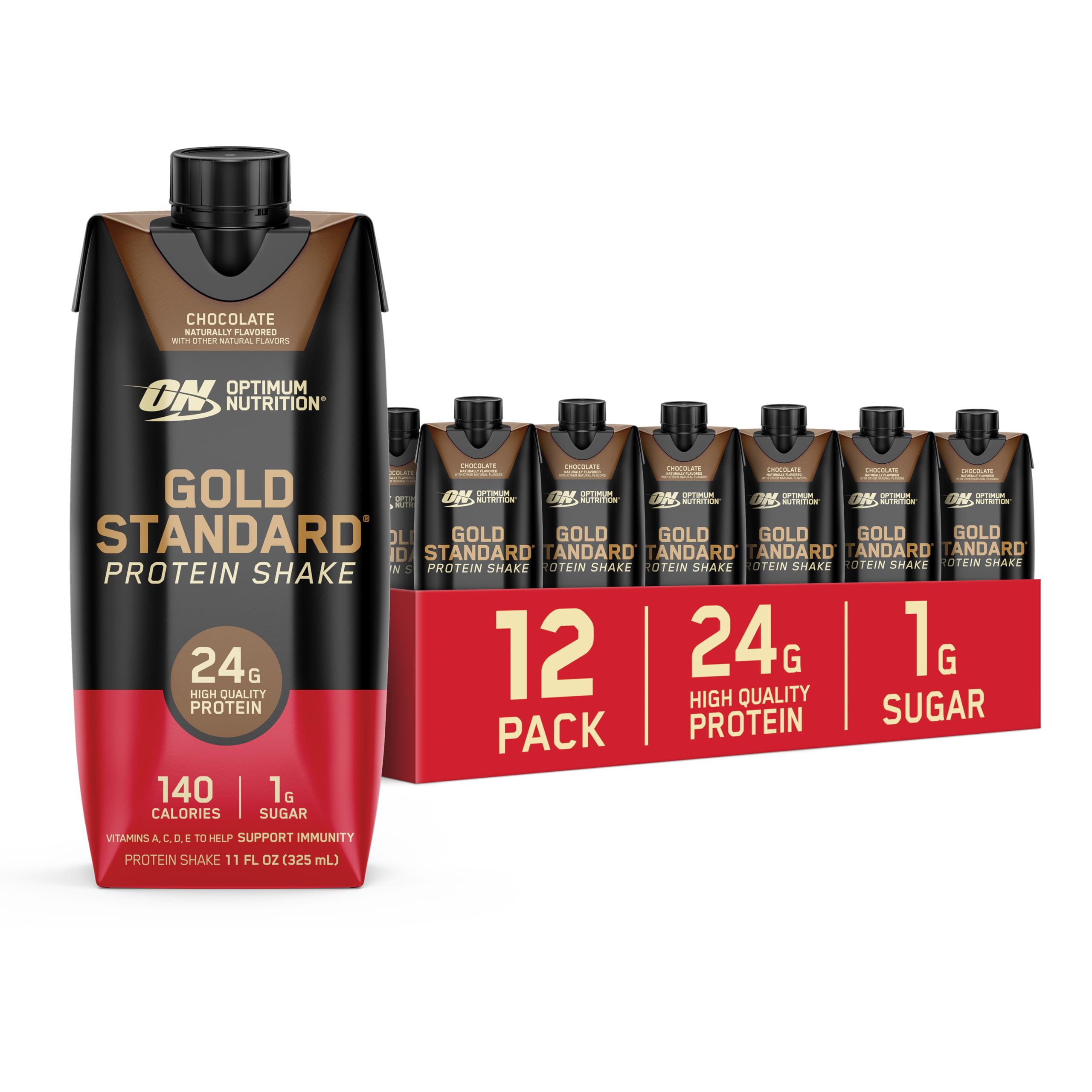 Optimum Nutrition Gold Standard Protein Shake, 24g Protein, Ready to Drink Protein Drinks, Chocolate, 11 Fl Oz, 11oz