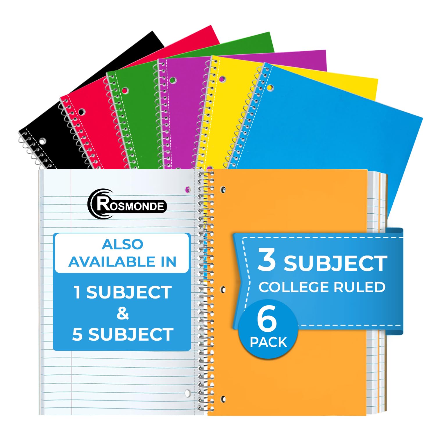 Rosmonde 3-Subject College Ruled Notebooks 6-Pack Assorted