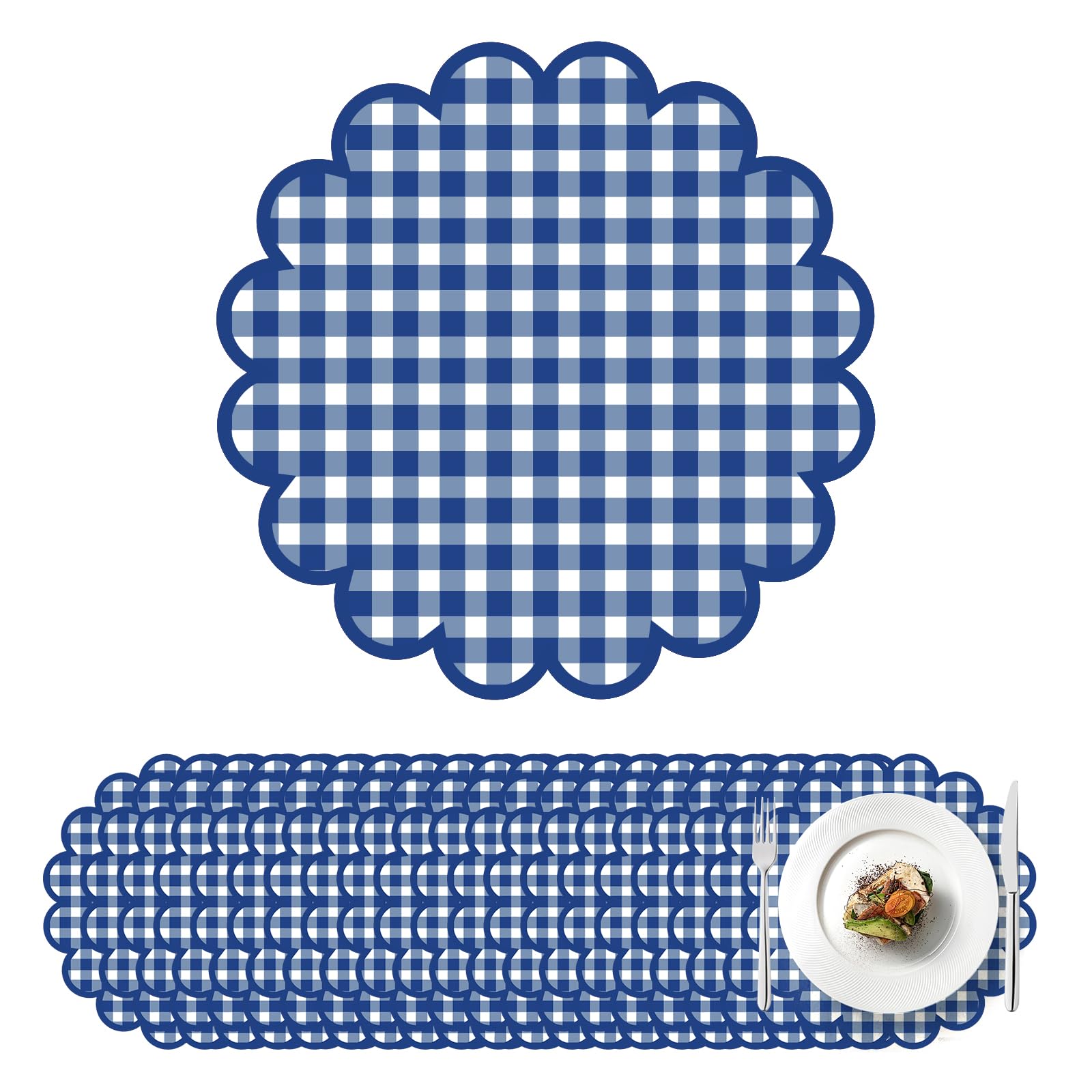 Dark Blue Checkered Paper Placemats 100 Pack