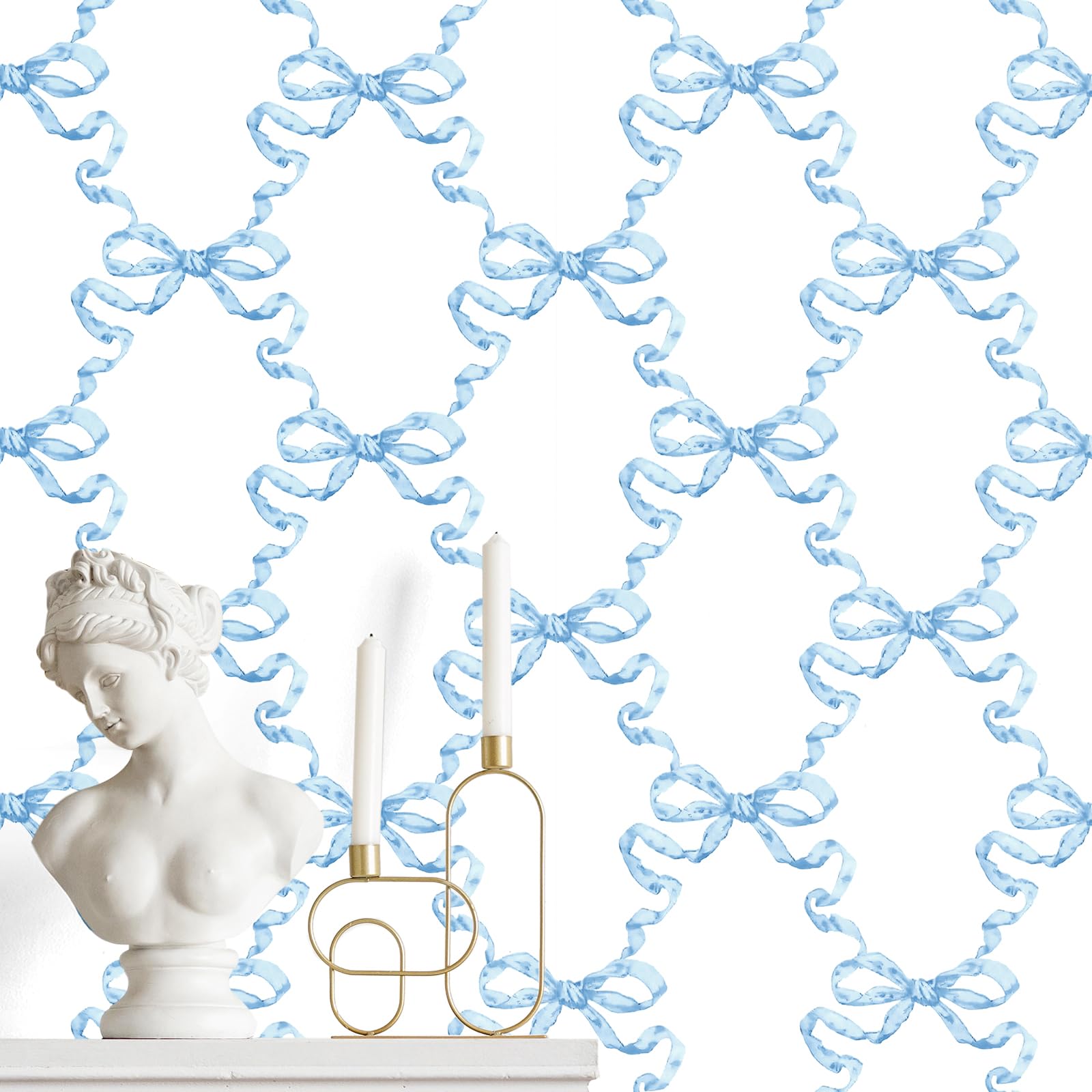MotiMind Blue Bow Ribbon Peel Stick Wallpaper 15.75x118