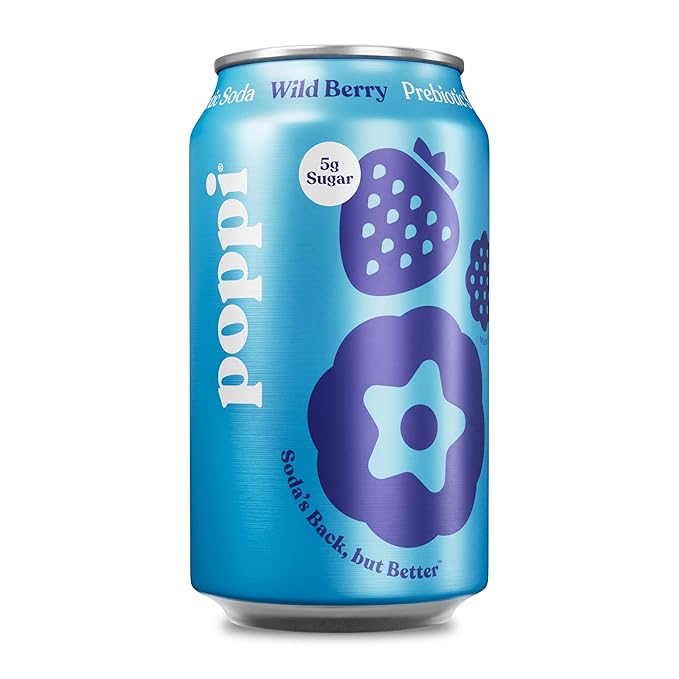 Poppi Sparkling Prebiotic Soda Drink with Apple Cider Vinegar, Seltzer Water and Fruit Juice, Wild Berry Flavor, 12 fl oz,