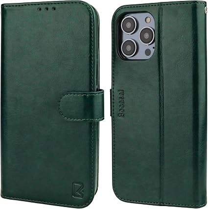 Bocasal Wallet Case for iPhone 14 Pro Max, RFID Blocking Magnetic Flip Case with Card Slots Holder Kickstand Wrist Strap, PU Leather Folio Shockproof Protective Cover 6.7 Inch (Green)