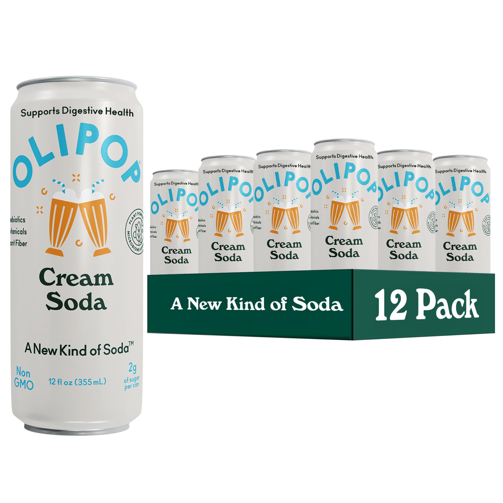 OLIPOP Cream Soda Prebiotic Skinny 12oz Cans 12-Pack