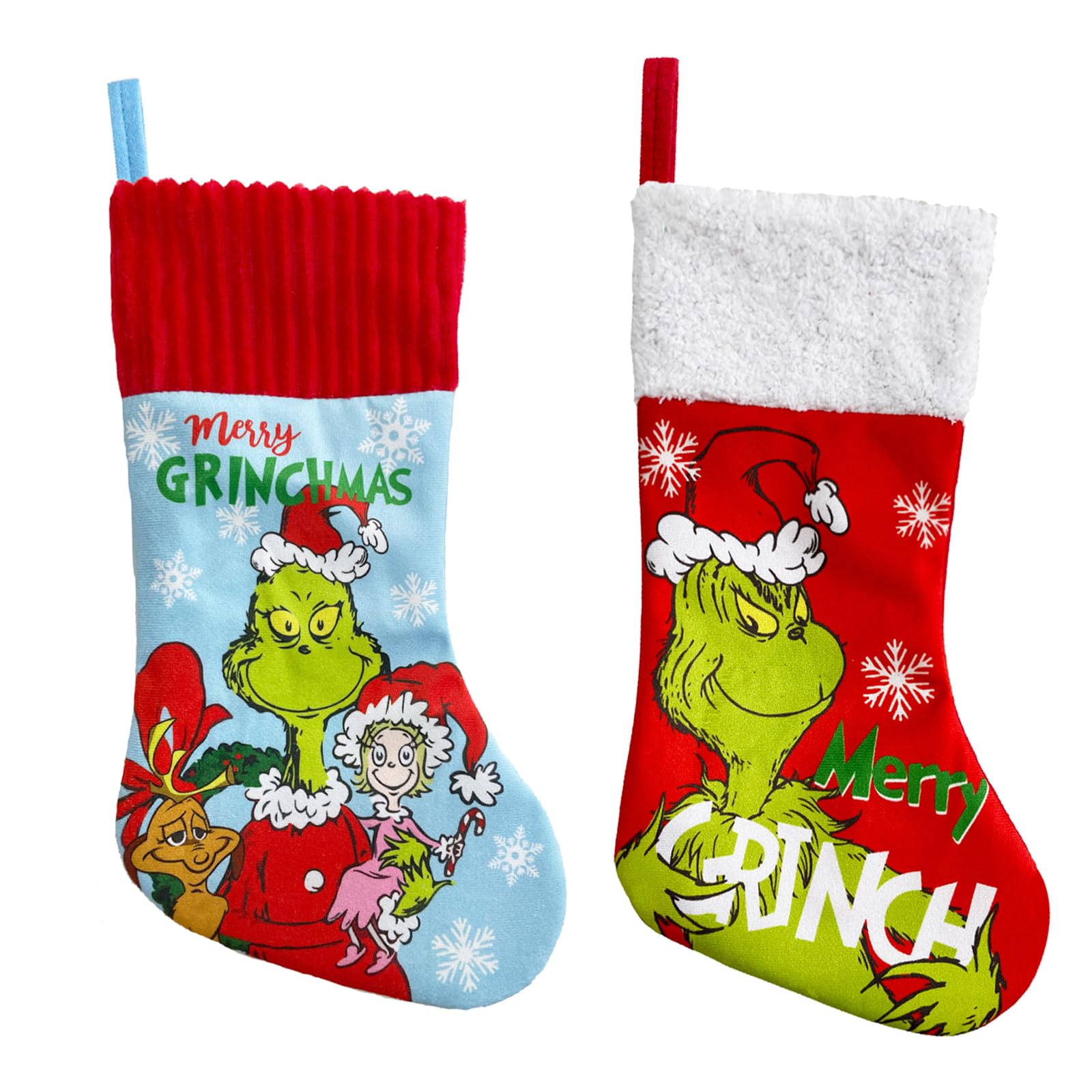 EASHOPBAL Grinch Christmas Stockings Red Green 2-Pack
