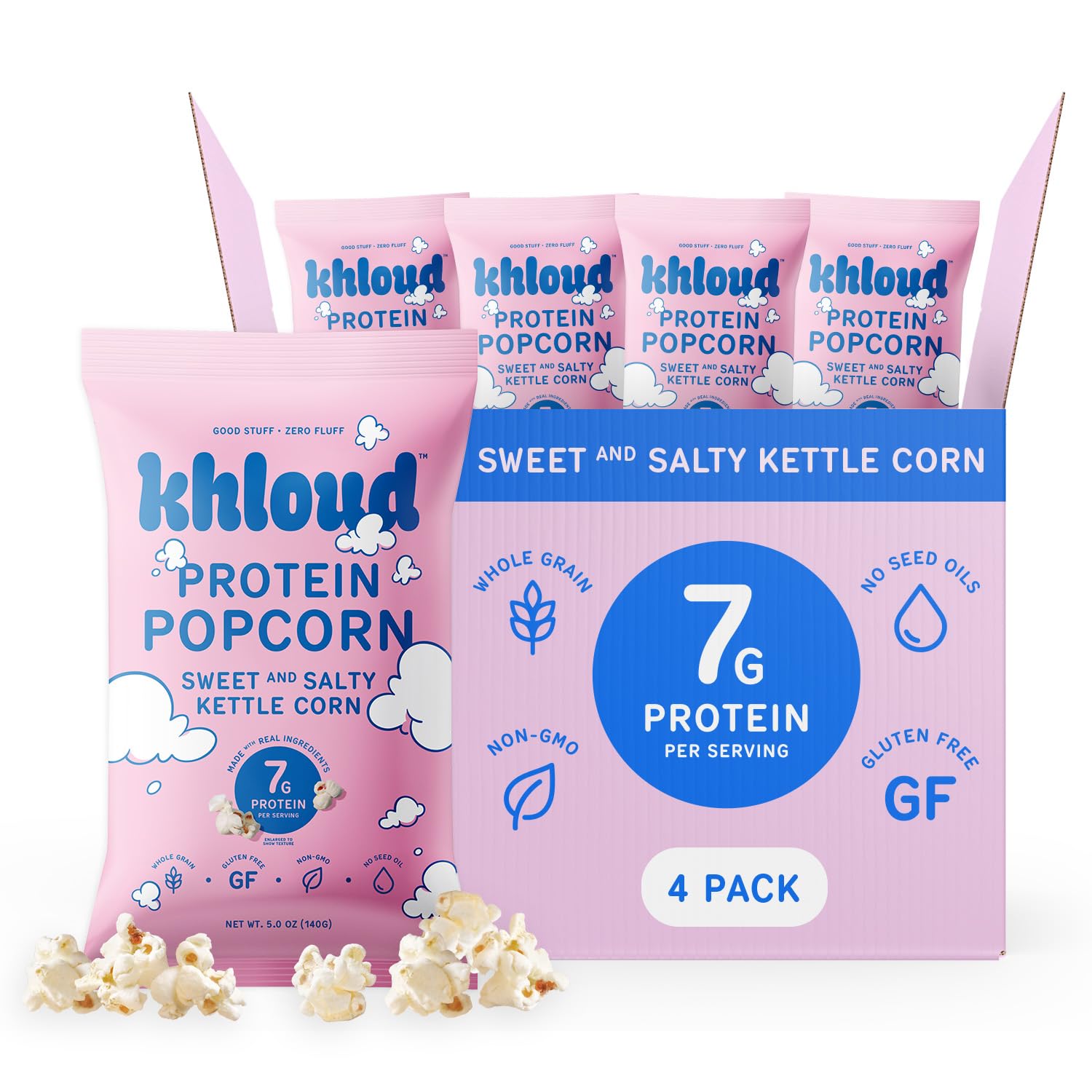 Khloud Protein Popcorn 7g Protein Snacks for Adults & Kids - Sweet & Salty Kettle Corn