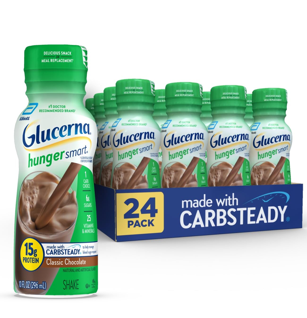 Glucerna Hunger Smart Chocolate Diabetes Shake 10oz 24 Pack