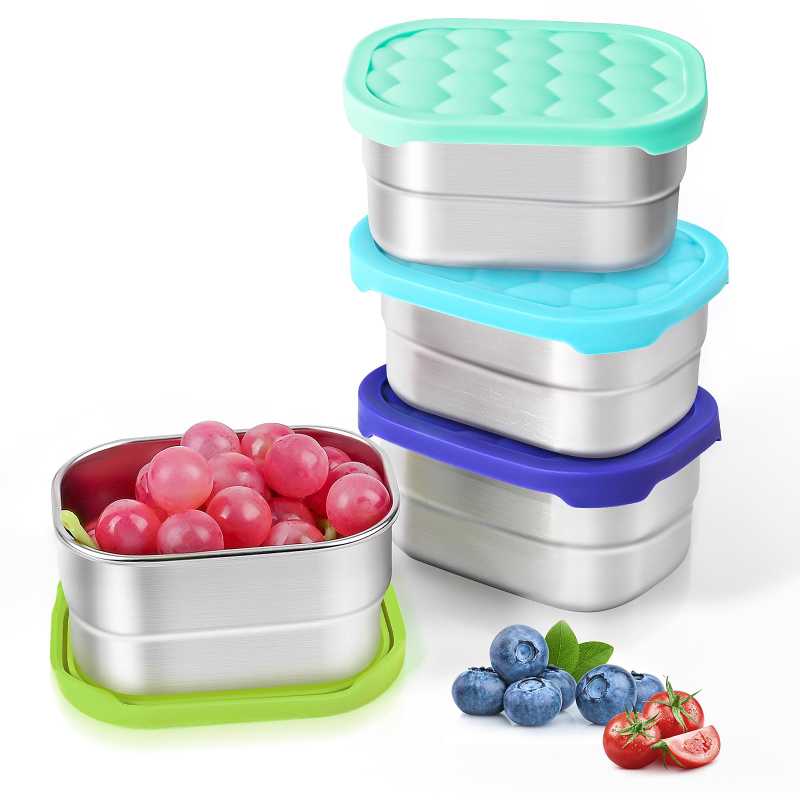 Tanjiae Stainless Snack Containers Silicone Lids 4 Pack