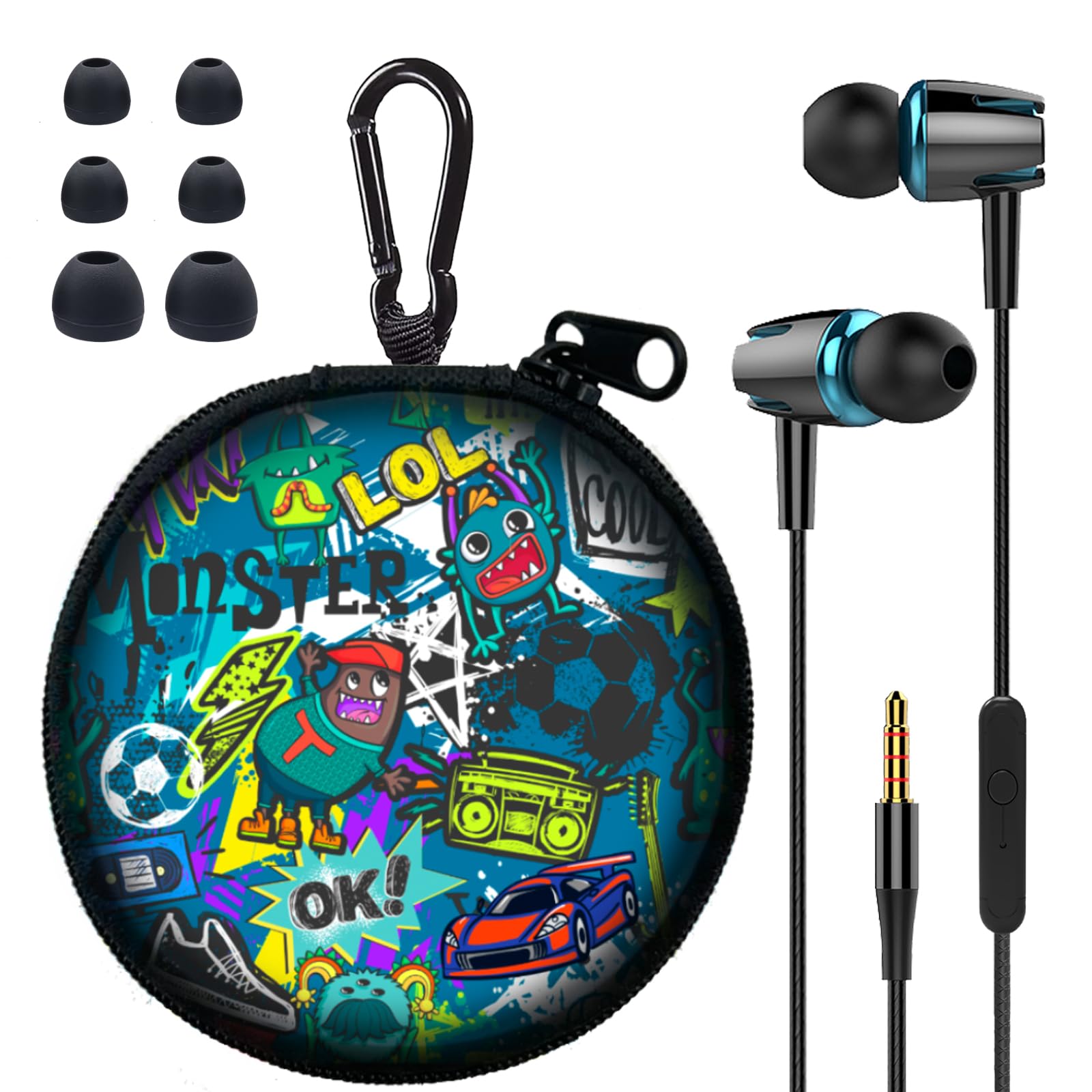 GOGOSINIS Skull Earbuds with Case Classic Graffiti