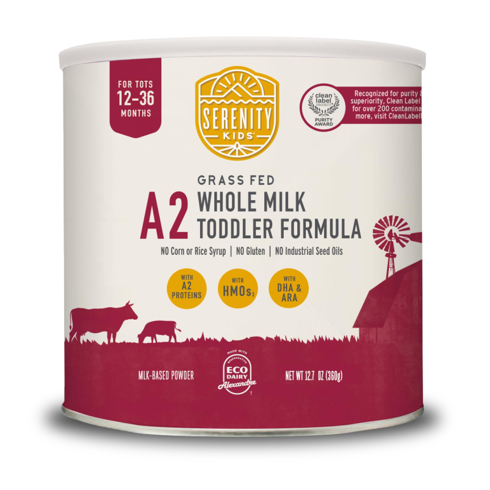 Serenity Kids 12-36 Month A2 Whole Milk Toddler Formula Powder - Organic Grass-Fed Whole Milk - Easier-to-Digest A2 Toddler Formula - DHA & ARA Prebiotics & Nucleotides for Baby Essentials - 21 Oz