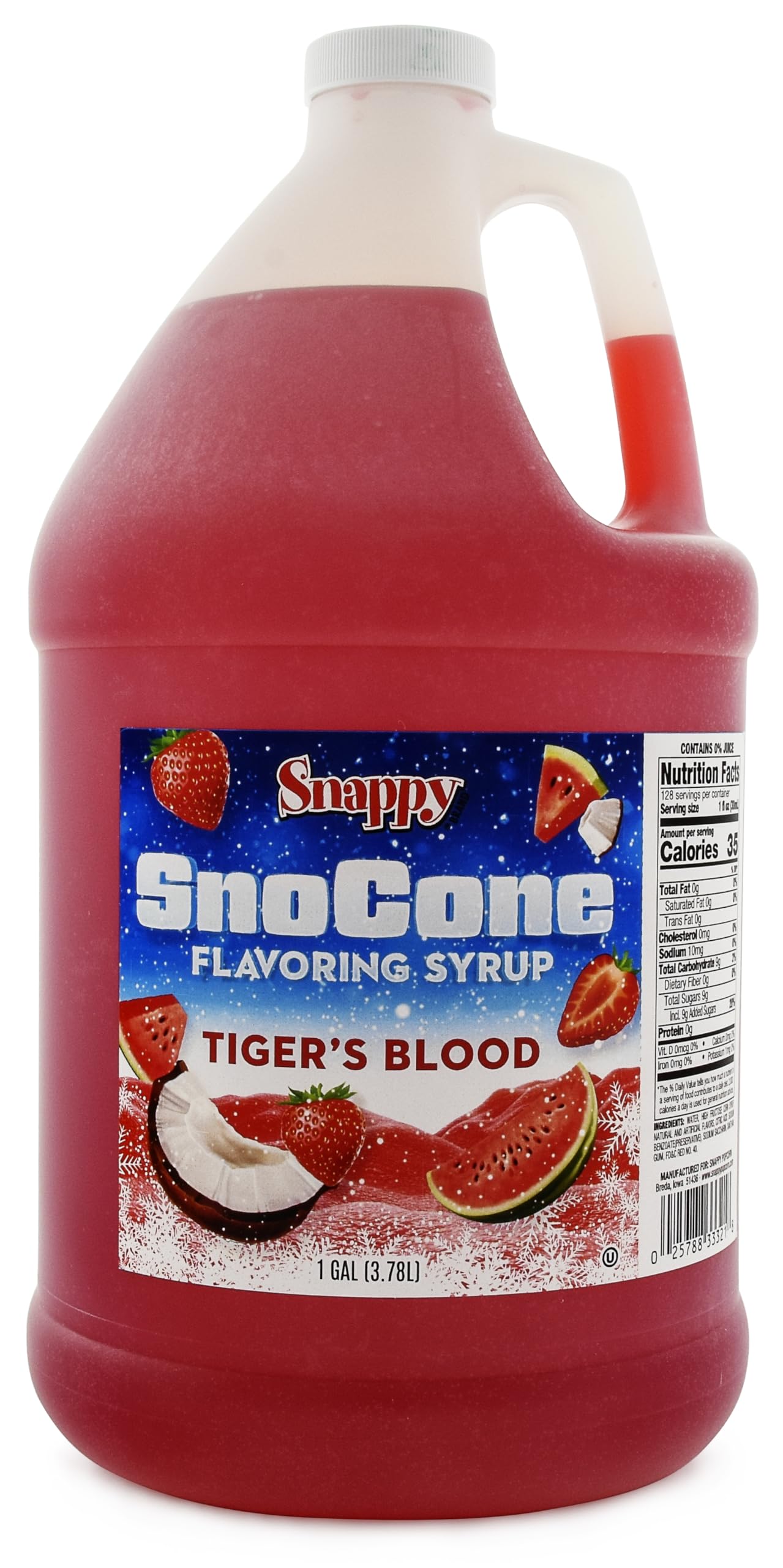 Snappy Tigers Blood Sno Cone Syrup, 1 Gallon (128 ounces) Size, Ready to Use For Snow Cone Machines, Flavored Syrup for Shaved Ice, 14 Snow Cone Flavor Options