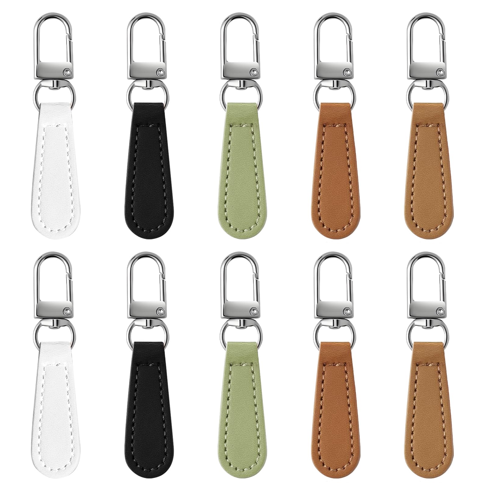10-Pc Leather Zipper Pull Replacement Tabs Multicolor