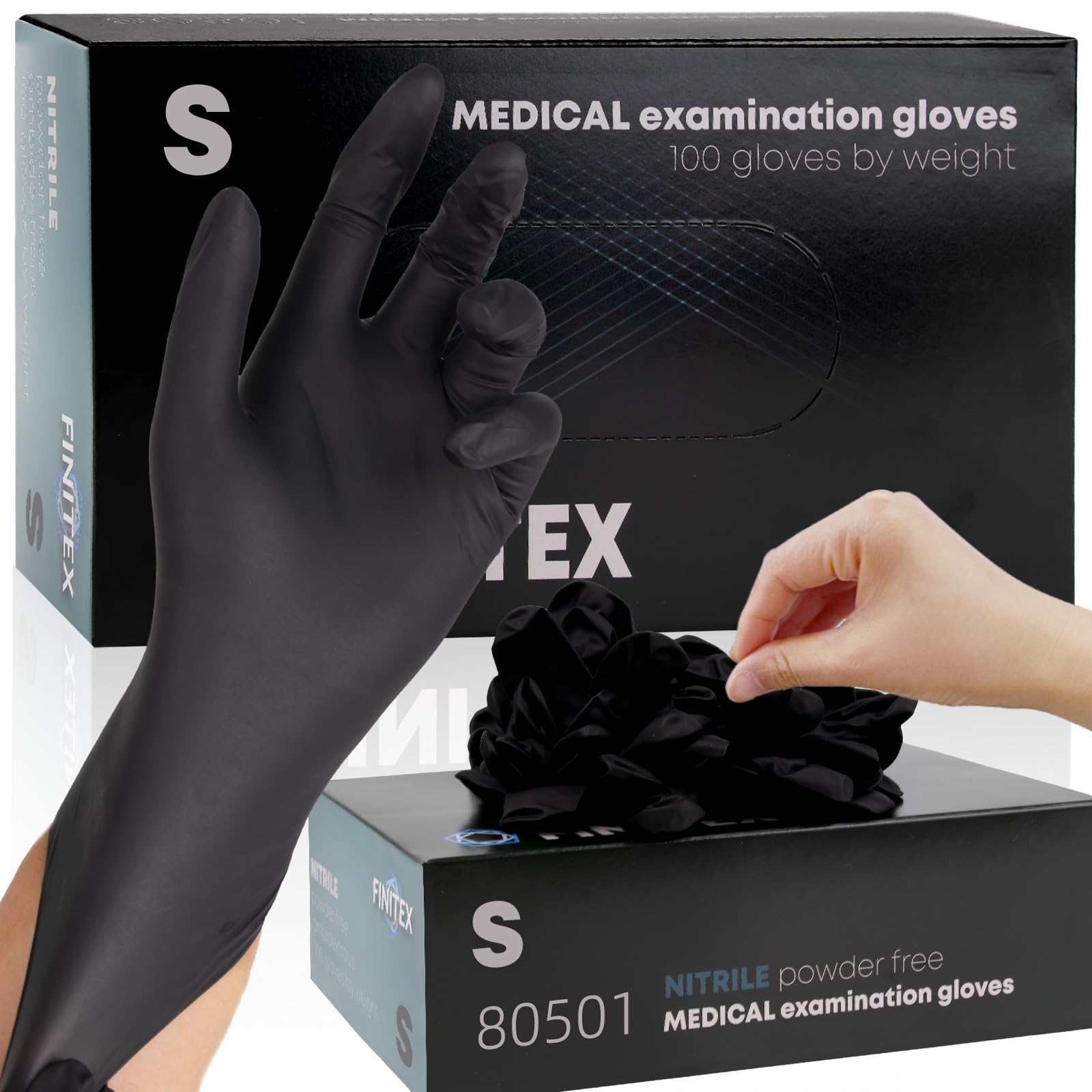 FINITEX Black Nitrile Disposable Gloves Small