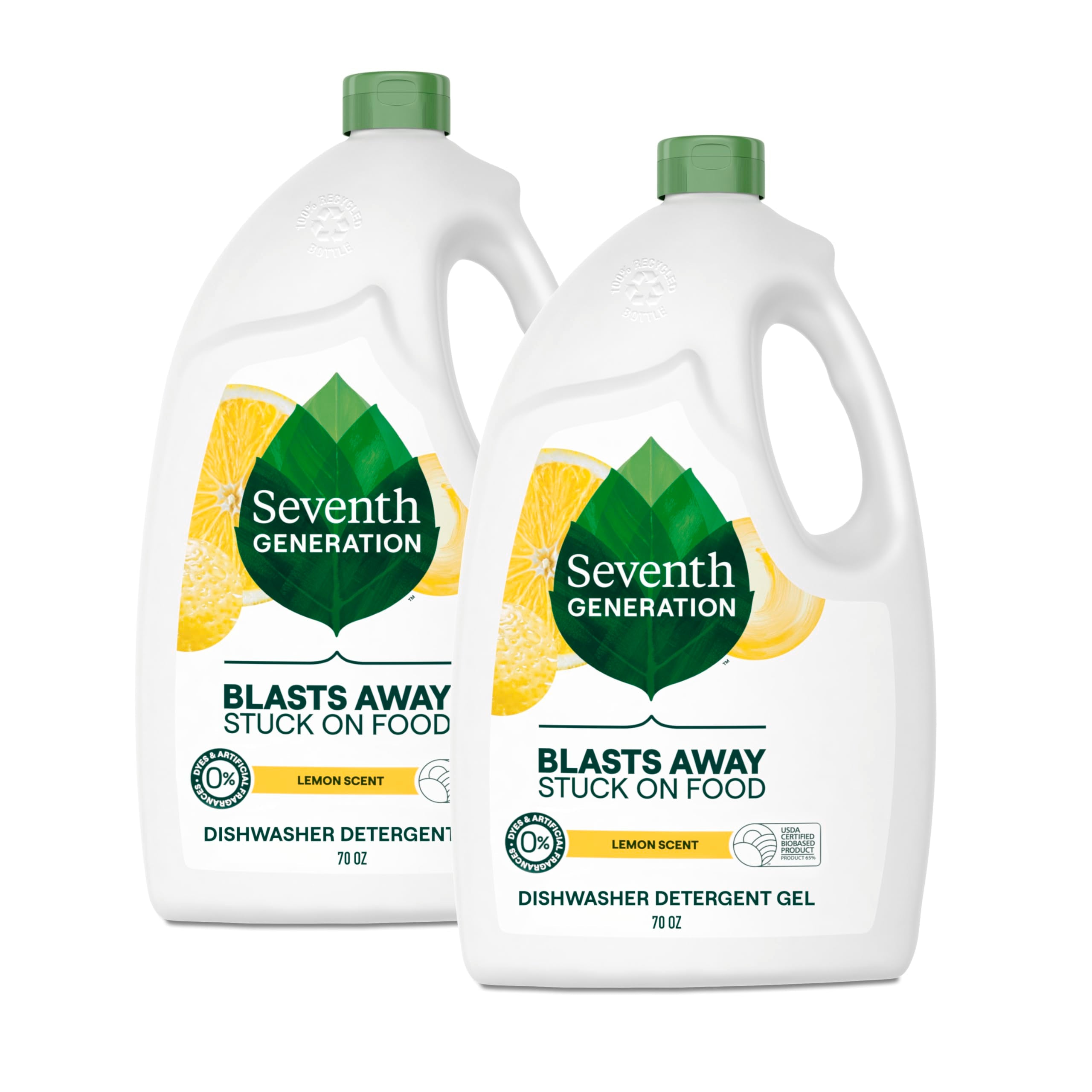 Seventh Generation Dishwasher Detergent Gel Lemon Scent 2 pack for sparkling dishes dishwasher soap 70 oz